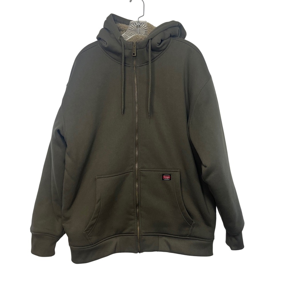 Wrangler Workwear Hoodie Mens XL Green Sherpa Lined Zip Jacket Work Wear